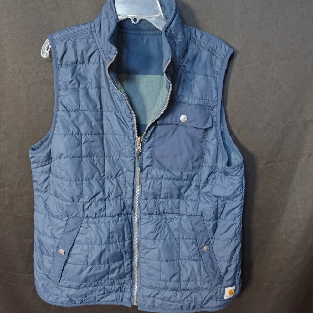 Carhartt med vest reversible plaid flannel quilted blue grey gray outdoor work